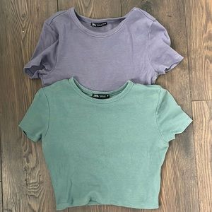 ZARA CROP TOP BUNDLE OF TWO GREEN AND PURPLE CROP TOPS